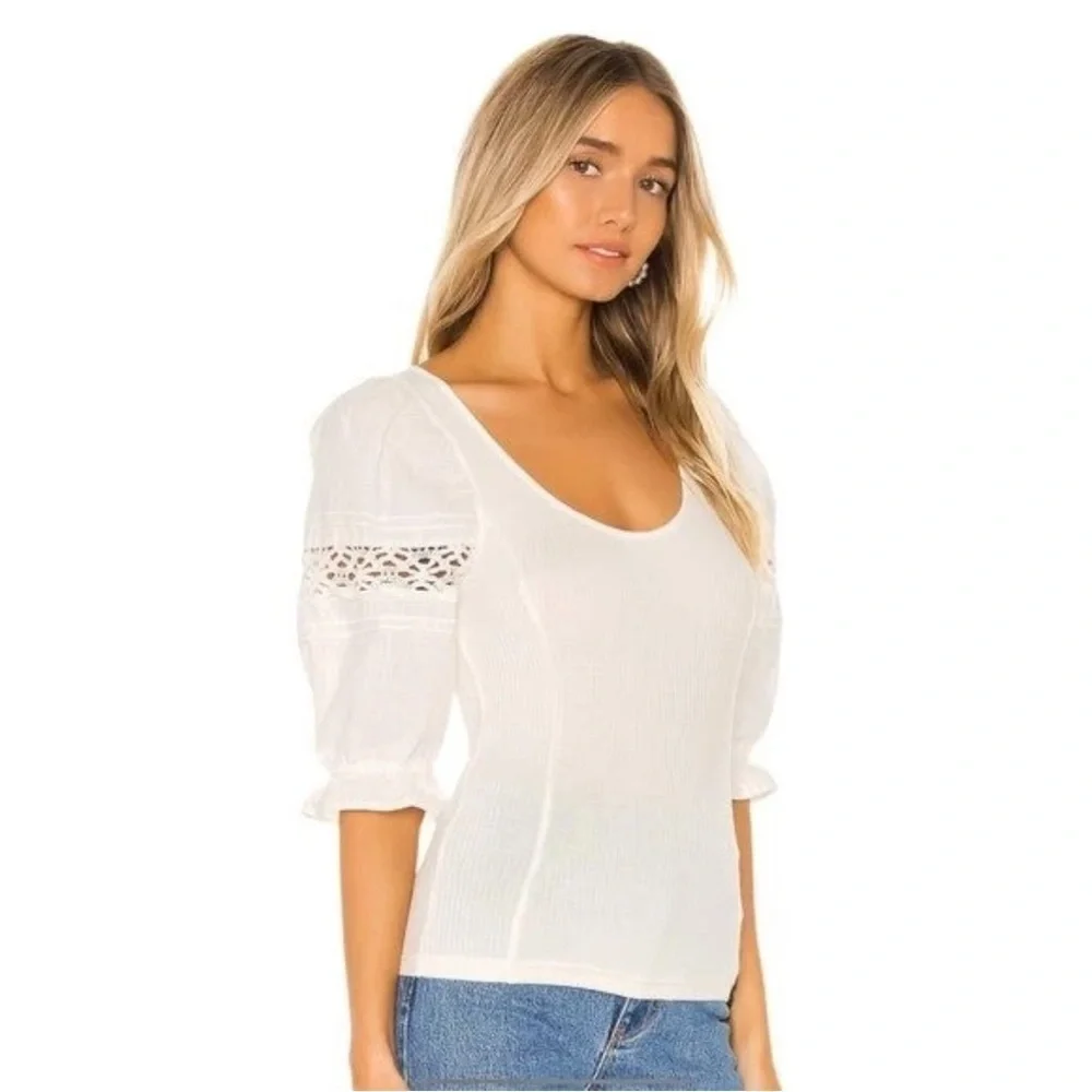 Free People Ivory Something Special Tee Women's White Lace Sleeves Size XS